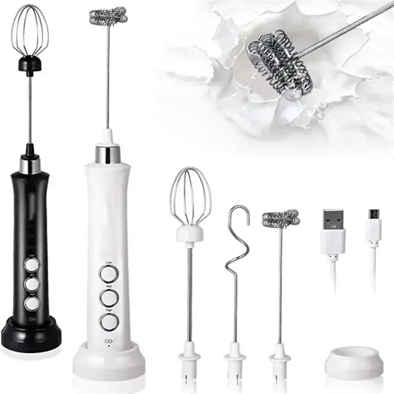 Electric Milk Frother Handheld - 3-in-1 elektrische melkopschuimer Oplaadbare melkschuimmaker Handheld